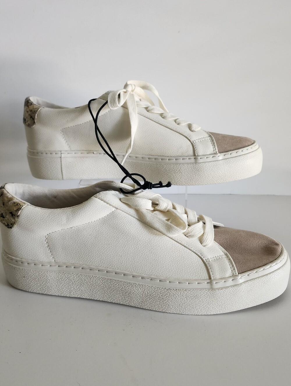 Express Women's 9 Faux Leather Snake Print White Sneakers NWOT